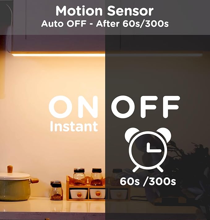 Under Cabinet Lighting Plug in 10in AC120V with Motion Sensor 3000K/4000K/5000K, Super Bright, Linkable Under Counter Light for Kitchen, Shelf, Sink, Closet, Aluminum White 1Pack