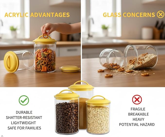 Food Storage Containers, BPA Free Airtight Canisters for Cereal, Pasta, Sugar, Coffee, Flour, Cookies, Loose Tea, for Kitchen Organization, Set of 3 by Reston Lloyd, Fresh Lemons