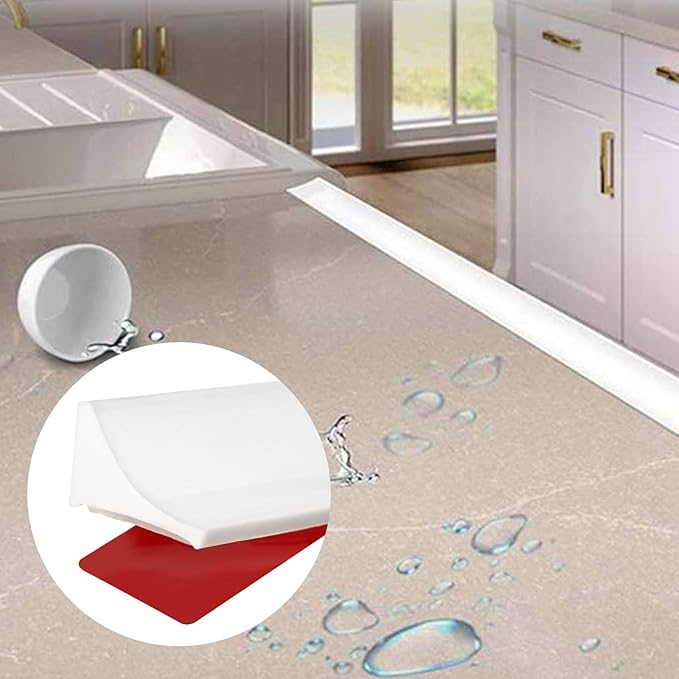 New Collapsible Shower Threshold Water Dam, Self Adhesive Silicone Waterproof Barrier Bathroom and Kitchen Water Strip Dam Shower Guard for Dry and Wet Separation Caulk Seal Strip Edge Trim(White)