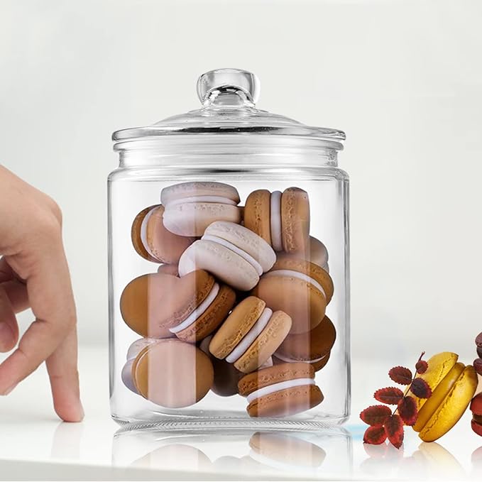 Salzesfalls Glass Storage Containers,Clear Glass Jar with Lid, for Pantry - Flour, Coffee bean, Cookies, Pasta, Candy, Set of 4