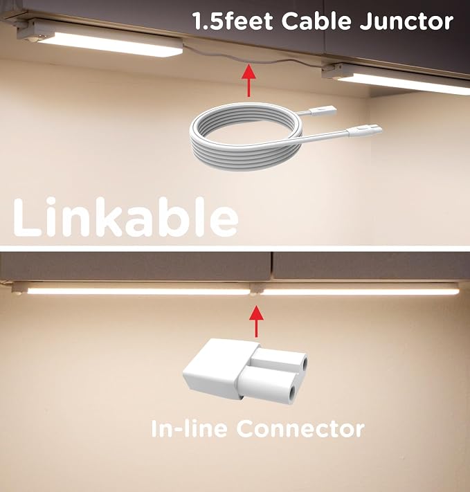 Under Cabinet Lighting Plug in 16in AC120V with Motion Sensor 3000K/4000K/5000K, Super Bright, Linkable Under Counter Light for Kitchen, Shelf, Sink, Closet, Aluminum White 1Pack