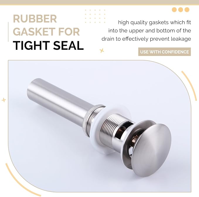 Angle Simple Bathroom Sink Drain, Brass Pop Up Drain Stopper for Vanity Sink with Overflow, Brushed Nickel