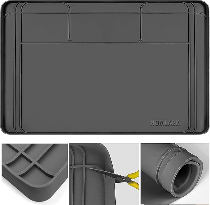Under Sink Mat for Kitchen Waterproof, 34x22 Inches with Smaller Cut - Flexible Silicone Under Sink Liner, Kitchen Bathroom Cabinet Organizer for Drips Leaks (Grey, 34" L x 22" or Smaller)