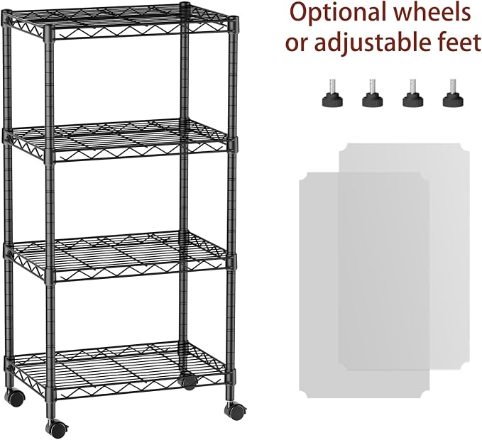 SINGAYE 4 Small Wire Shelves Kitchen Pantry Close Home Organizers and Storage Bathroom Shelf Laundry Room Organization Adjustable Book Metal Garage Shelving Unit