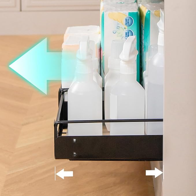 Estink Pull Out Cabinet Organizer Cabinet Drawers Slide Out Kitchen Pull Out Drawers for Cabinets Slide Out Pantry Shelves No Drill Installation with Smooth Glide (M(66x45x17cm/26x17.72x6.69in))
