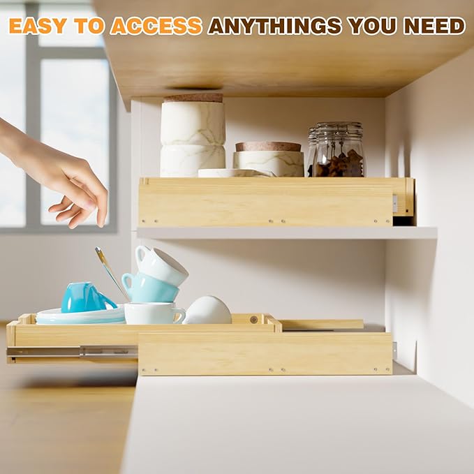 Pullout Cabinet Organizer, 17''W×21''D×3''H Slide Out Shelves for Kitchen Cabinets, Pull out Drawers for Kitchen Cabinets, Pantry, Bathroom, & Storage Organization