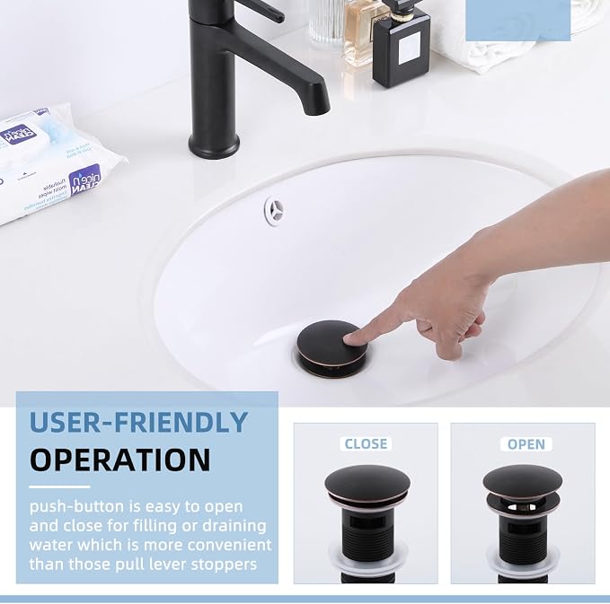 Angle Simple Bathroom Sink Drain with Overflow, Brass Pop Up Sink Stopper for Sink with 1.61 to 2 Inches Drain Hole, Oil-Rubbed Bronze