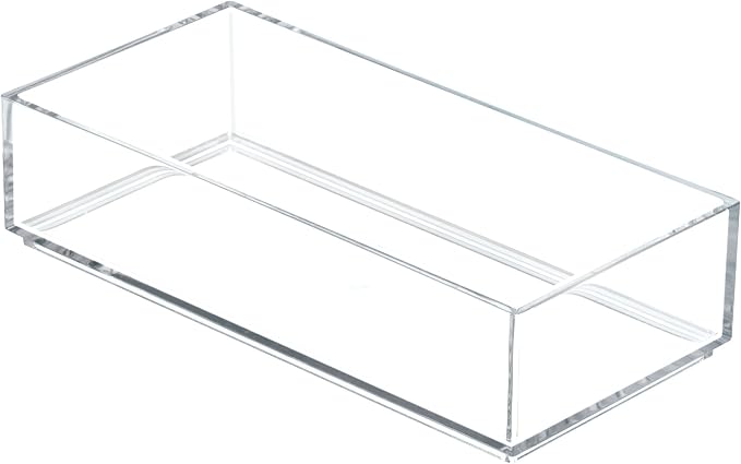IDesign Decorative Countertop Vanity Tray Organizer for Bathroom, Bedroom, Closet, Entryway, The Clarity Collection – 4” x 8” x 2”, Clear, Small