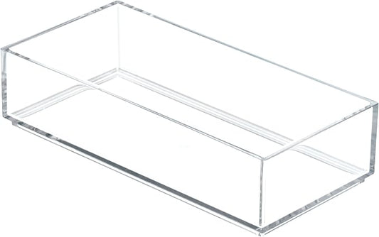 IDesign Decorative Countertop Vanity Tray Organizer for Bathroom, Bedroom, Closet, Entryway, The Clarity Collection – 4” x 8” x 2”, Clear, Small