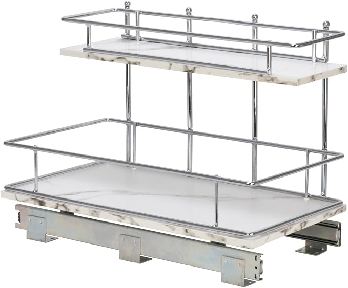 Household Essentials Chrome Steel and Faux Marble 2-Tier Undersink Organizer
