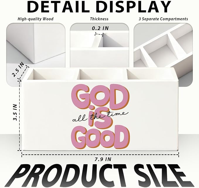 Pink Christian Pen Holder, Christian Gifts for Women Pencil Holder for Desk, God Is Good Bible Verse Preppy Wooden Box Sign Decorations for Girly Room Bedroom Dorm Desk Tabletop