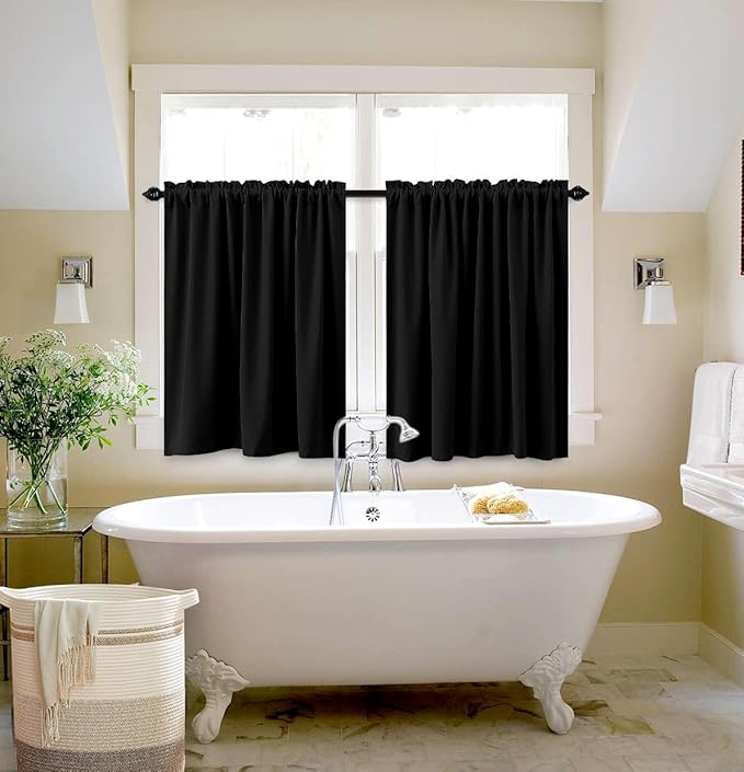 KOUFALL Short Blackout Curtains for Small Window - 20 Inch Thermal Insulated Mini Curtains for Summer Heat & Sun Blocking, 24 Inch Wide Half Curtains for Front Door Window & RV Camper, Black