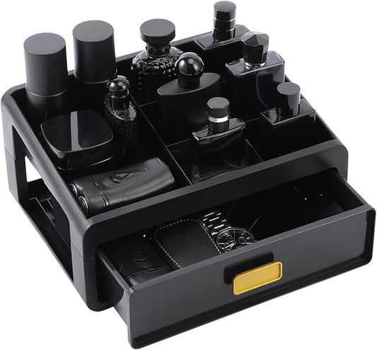 EHORIA Cologne Organizer for Men,Bathroom Organizers,Cologne Organizer,Dresser Organizers,Bathroom Sink Organizer,Counter Storage,Cologne Stand,Drawer Perfume Display Holder,Gifts for Mens(BLACK)