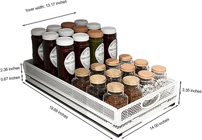 Pull out Cabinet Rack Organizers, No-Drill Slide Organizer Under Sink Organizer, Strong & Sturdy Expandable Cabinet Drawers, For Kitchen, Bathroom, Pantry(H,19.7*13.8*3.3inch/50*35*8.5cm)