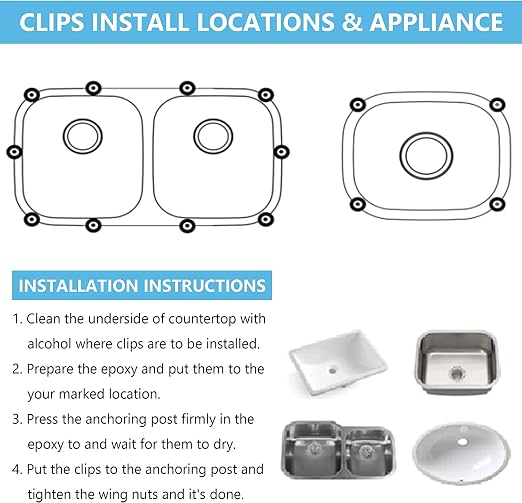 Enhon Undermount Sink Clips Kit 24 Pack, Sink Mounting Brackets, Heavy Duty Installation Hardware Fasteners for Kitchen Bathroom Countertop Vanity Sinks