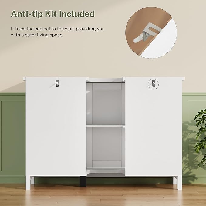 TEENFON Pedestal Sink Storage Cabinet with 2 Doors & 3 Drawers, Bathroom Sink Cabinet, Under Sink Storage with U-Shape Cut-Out, White