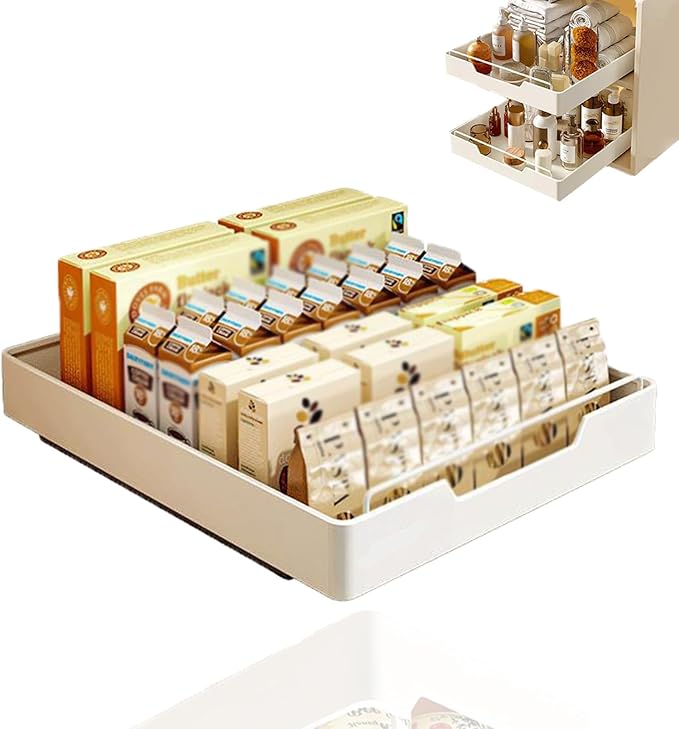 Pull Out Kitchen Cabinet niser Slide Out Drawers for Cupboards No Drill Extendable Storage Solution Easy Stick On Design 40cm Wide Pull Out Drawer System，Width 40cm