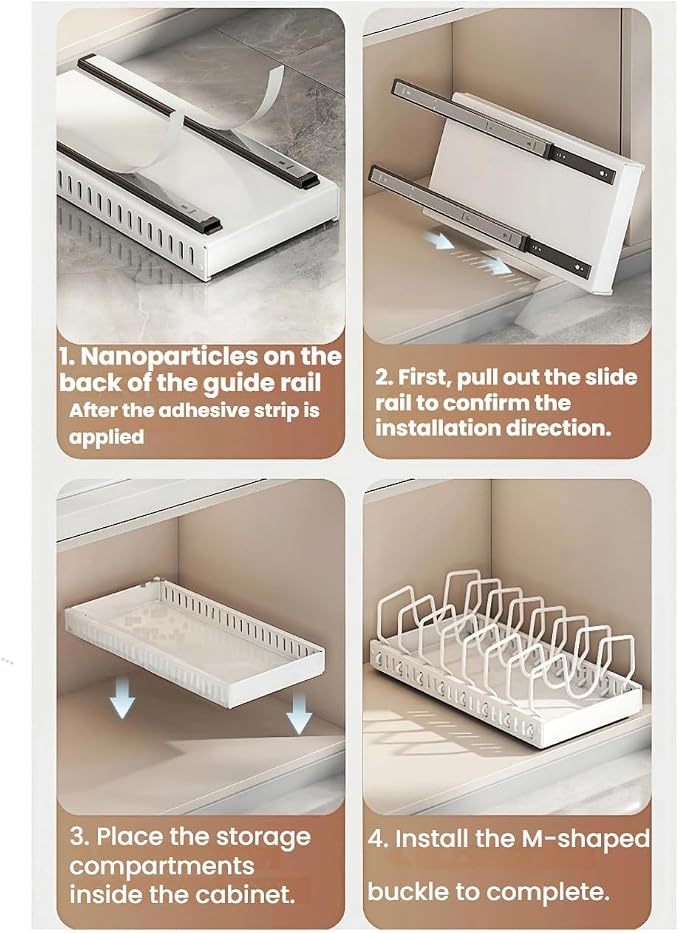 Pull out drawers Pots and Pans Organizer With M-Shaped Vertical Slots Under Cabinet，Slide Out inside Cabinet Storage for Pot Lid Holder And Spoon Rest,Dishes,7 Adjustable Dividers(Black,"M"Style)