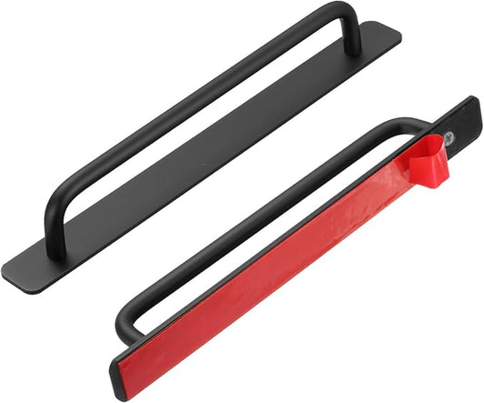 uxcell 2pcs Adhesive Cabinet Handle 9.6" No Drilling Closet Door Stick on Handle Drawer Pulls Aluminum Alloy for Kitchen Cupboard Window Sliding Closet Door, Black
