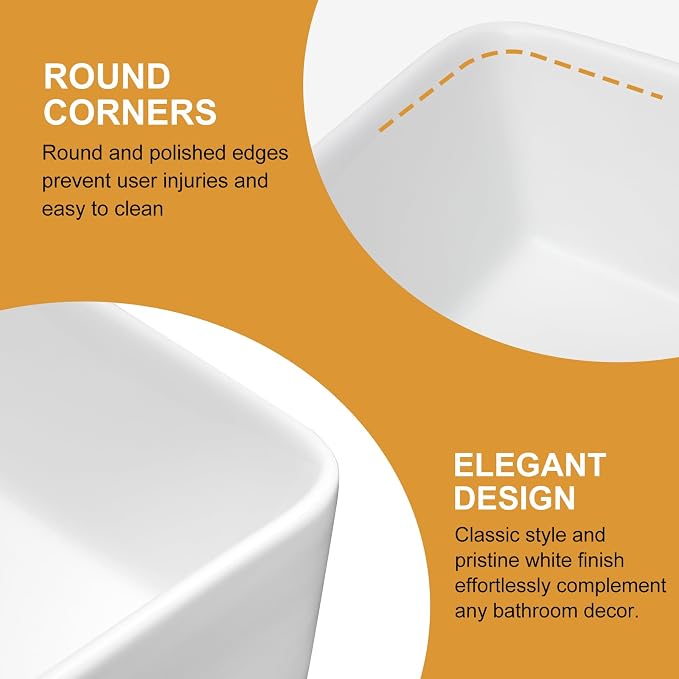 Mocoloo 16 Inch Rectangle Vessel Bathroom Sink with Faucet Hole 16"x12" White Ceramic Bathroom Sinks Above Counter Porcelain Hand Basin for Lavatory Room Rectangular Vanity Top Sink