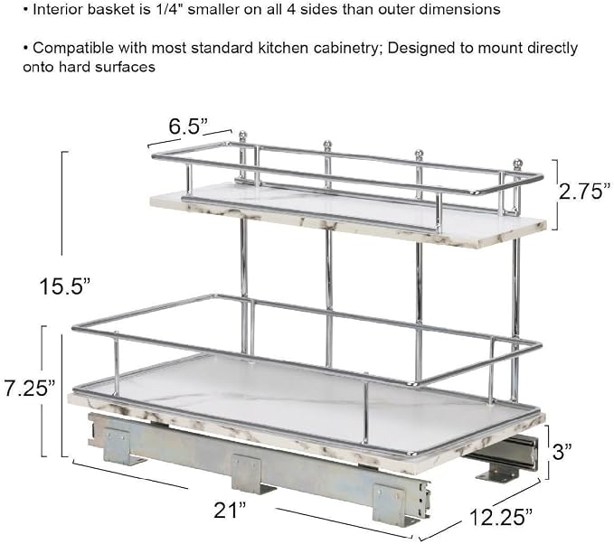 Household Essentials Chrome Steel and Faux Marble 2-Tier Undersink Organizer