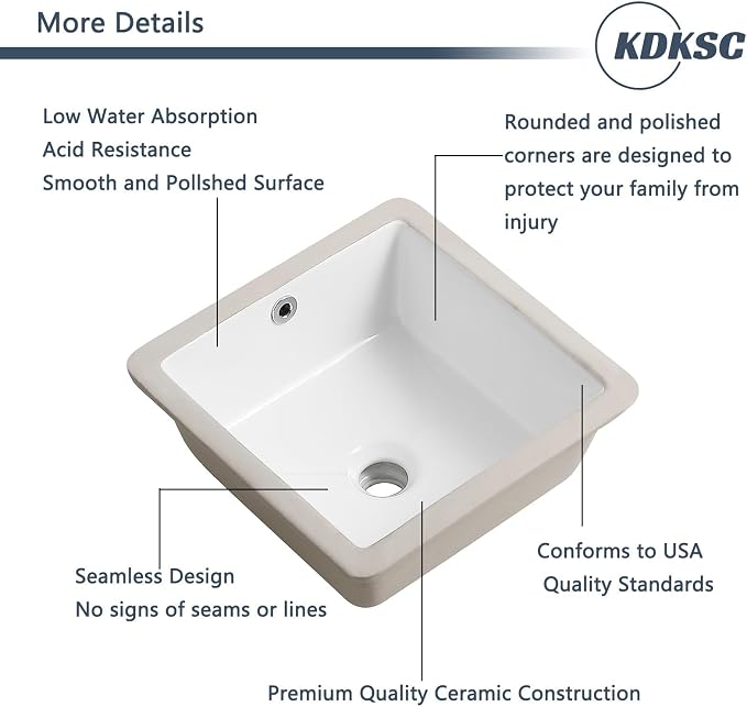 14 Inch Small Undermount Bathroom Sink White Ceramic Square Under Counter Bathroom Sink for Cabinet Porcelain Vanity Sinks,Overflow Type (13.8"x13.8")
