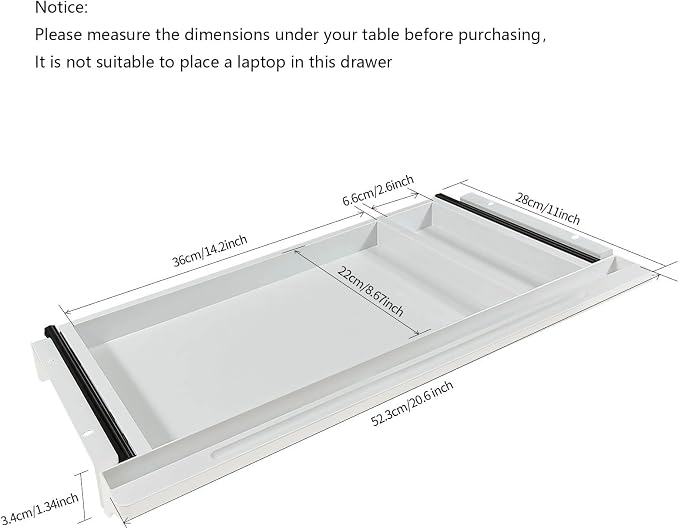 Under Desk Mounted Sliding Drawer to pull out, Attachable Desk Pencil Drawer Ball-Bearing Slides