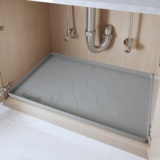 Heavy Duty Silicone Under Sink Mats for Kitchen Waterproof 25" x 22", Extra Thick Under Sink Rubber Mat Drip Tray, Raised Edge Under Sink Liner,Prevent Drips, Leaks, Spills,Grey
