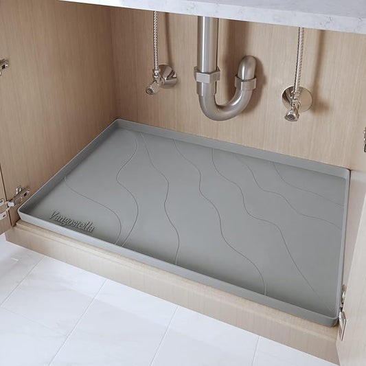 Heavy Duty Silicone Under Sink Mats for Kitchen Waterproof 40" x 22", Extra Thick Under Sink Rubber Mat Drip Tray, Raised Edge Under Sink Liner,Prevent Drips, Leaks, Spills,Grey