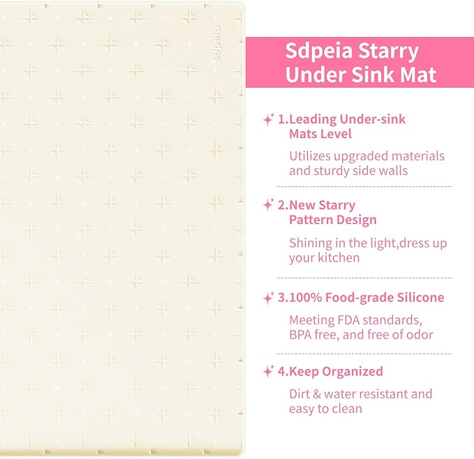 Sdpeia Under Sink Mat 22"×19" Waterproof Silicone Cabinet Liner & Sink Protector for Kitchen & Bathroom, Multi-Purpose Organizers Tray for Pets, Laundry, Cat Litter Mat