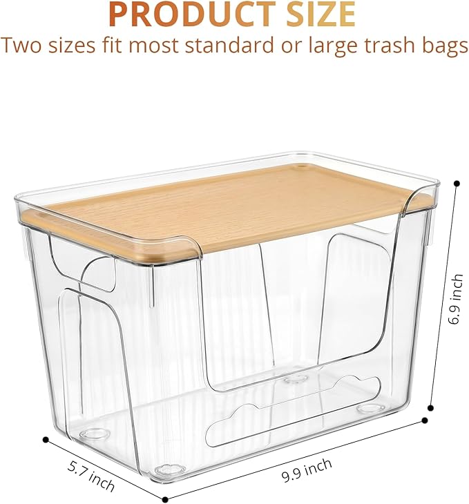 CANTAMI Trash Bag Dispenser with Lid, 2 Pack Plastic Stackable Trash Bag Holder, Extra Large Garbage Bag Dispenser for Kitchen, Laundry Room, Under Sink Organization and Storage