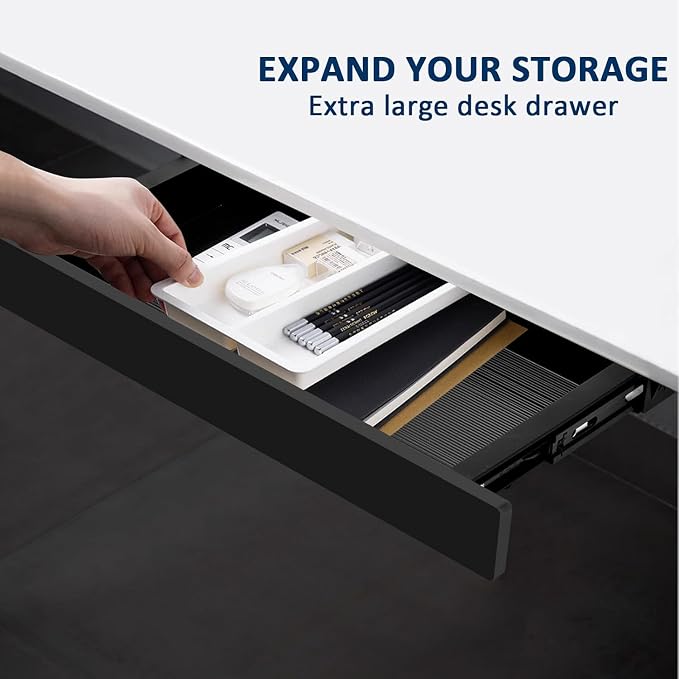 Under Desk Mounted Sliding Drawer to Pull Out, Attachable Desk Pencil Drawer with Ball-Bearing Slides, Metal and Plastic Storage Drawer (Black)