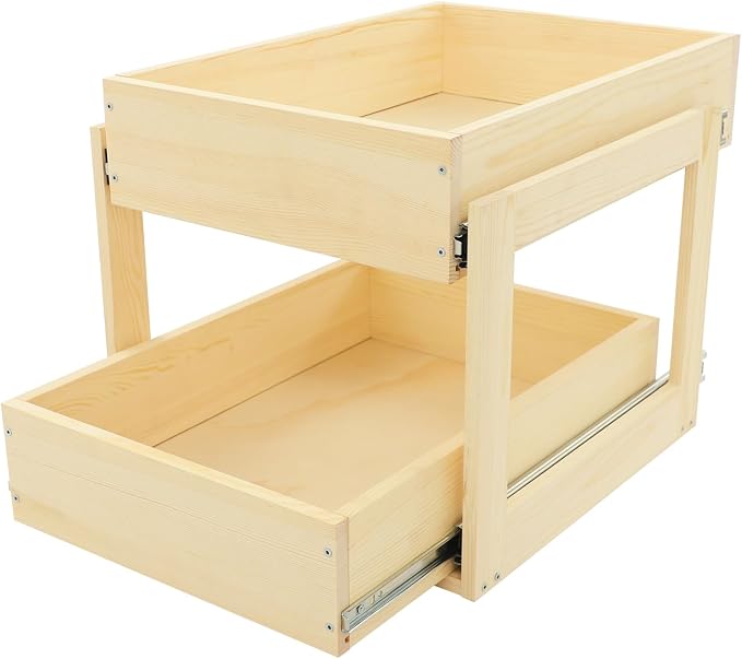 Pull out Cabinet Organizer, 2-pack, No Drill Adjustable Slide out Drawers for Kitchen,Pantry,Adhesive Roll out Shelves,for Cabinets Without Lip,White