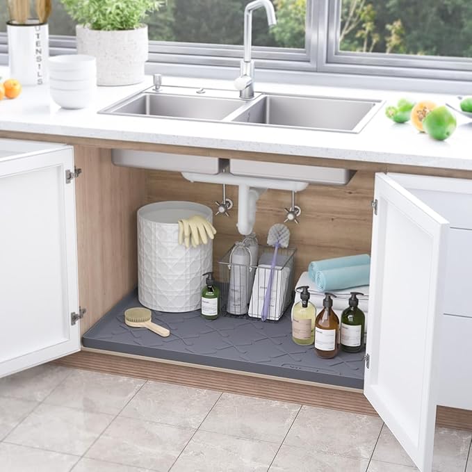 SIKADEER 31" x 22" Under Sink Mat Waterproof, Silicone Mat Kitchen Drawer Shelf and Cabinet Liner, Sink Protector for Kitchen Organizers and Storage, Boot Tray Pet Food Mats