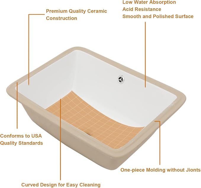 Lordear Undermount Bathroom Sink 20x15 Inch Bathroom Vanity Sink Undermount Rectangle White Porcelain Ceramic Bathroom Under Counter Lavatory Vanity Sink Basin with Overflow