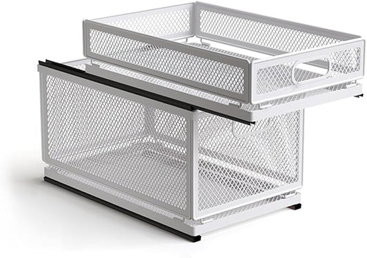 Pull Out Cabinet Organizer, Slide Out Drawers Fixed with Adhesive Nano Film, Pantry Shelves Sliding Drawer Storage Organization for Kitchen (Double Layer 19.7 * 13.8 * 12.6inch/50 * 35 * 32cm)
