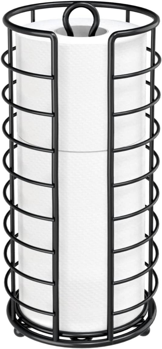 Toilet Paper Holder Stand, Freestanding Bathroom Toilet Paper Organizer, 3 Mega Roll Toilet Paper Holder for Under Sink, Vanity, Cabinet Shelf (Black)