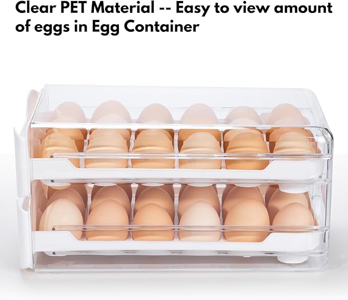 Egg Storage for Refrigerator, Egg Holder for Kitchen Countertop, PET & PP Egg Container for Fridge, Egg Dispenser for 36 Eggs, Double Layer, 18 Eggs per Layer (Orange)