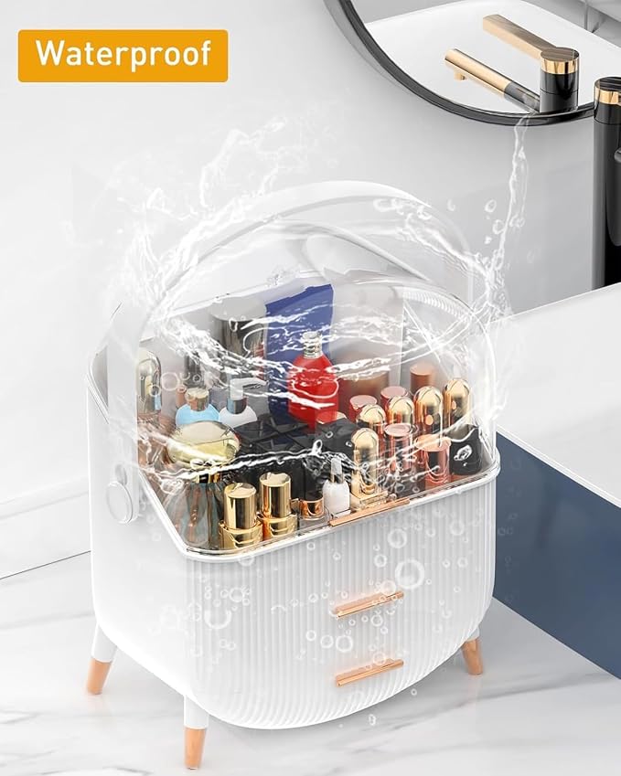 Makeup Organizer with Drawers & Lid - Portable Large Cosmetic Storage Case for Vanity Countertop, Travel, Gift for Women, Girls, 11"×7"×15", White
