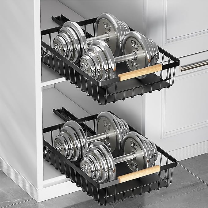 Takywep Pull Out Cabinet Organizer, No Drill Adhesive Pull Out Drawers, Pantry Organizers with 4 Iron Wires & Quiet Rails, Slide Out Cabinet Organizer for Bathroom, Kitchen, Pantry, White