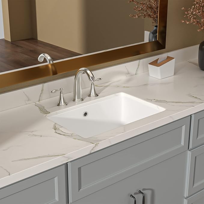 Lordear Undermount Bathroom Sink 20x16 Inch Undermount Rectangle White Porcelain Ceramic Bathroom Lavatory Vanity Sink Basin with Overflow