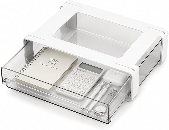 Hidden Under Desk Drawer Organizer, Space Saving Pull-Out Storage, Stick-On Invisible Drawer for Clean Desk Setup,XL