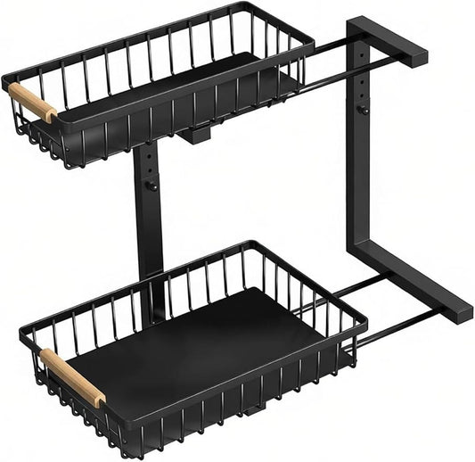 Shelf Pull Out Cabinet Organizer Kitchen Cupboards Storage Solutions No Drill Adjustable Baskets for Bathroom(Black)