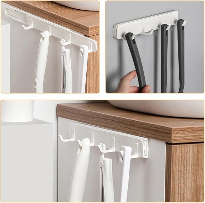Mobestech 3Pcs Retractable Sliding Hooks with Rail Adjustable Kitchen and Bathroom Coat Rack Full Extension Storage Organizer for Closet and Laundry Room