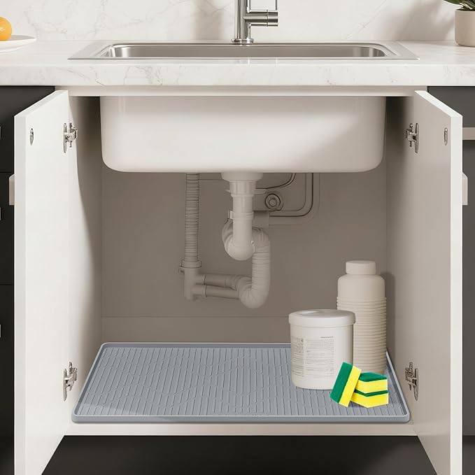 32" x 22" Under Sink Mat for Kitchen Lanstics Under Sink Organizer Waterproof Raised Edge Silicone Mat Sink Protector Silicone Organizers Tray for Kitchen Bathroom 33" and 36" Sinks