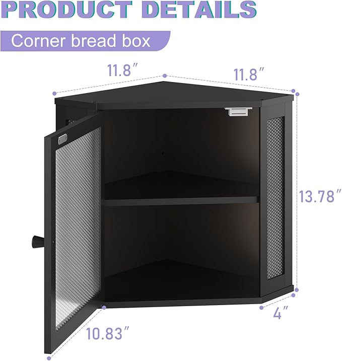 Bamboo Bread Box with Acrylic Window Display,Kitchen Countertop Storage(Black, Extra Lage)