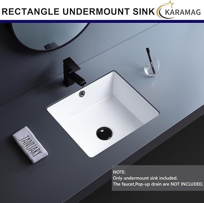 14 Inch Undermount Bathroom Sink Rectangle Small Undermount Sink White Ceramic Under Counter Bathroom Sinks with Overflow (14.0"x12.5")