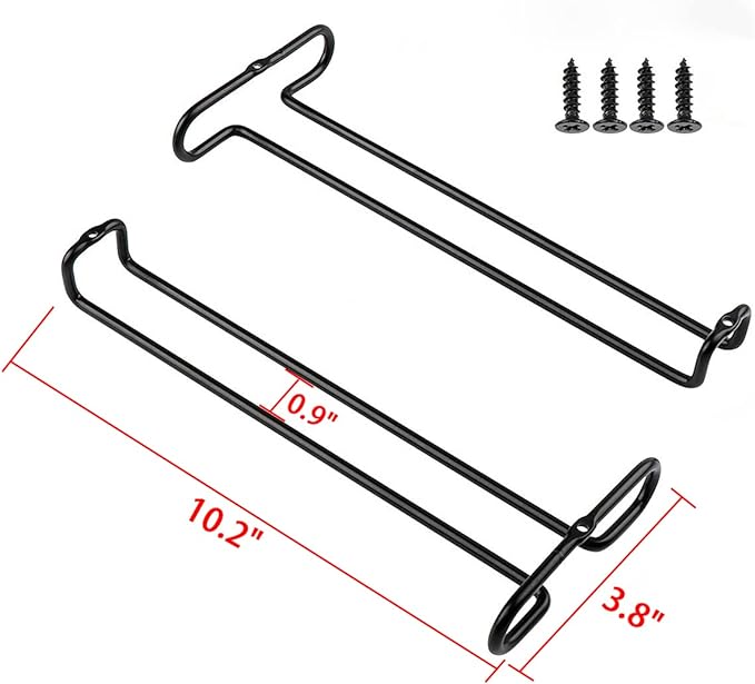 GeLive 10 Inch Under Cabinet Wine Glass Rack Stemware Holder Glass Storage Hanger Organizer for Kitchen and Bar Set of 2 (Black)