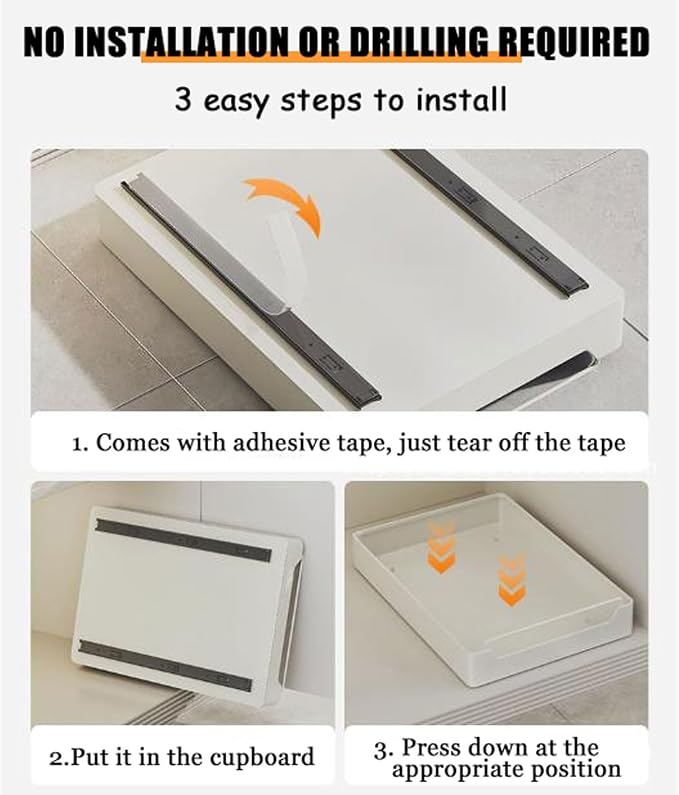 cupboardPull Out Drawer Kitchen Telescopic Drawer Retrofit Pull Slide Out Drawer with Handle Storage Shelves for Kitchen Cabinets with Adhesive Film Pull Out Drawer No Drilling