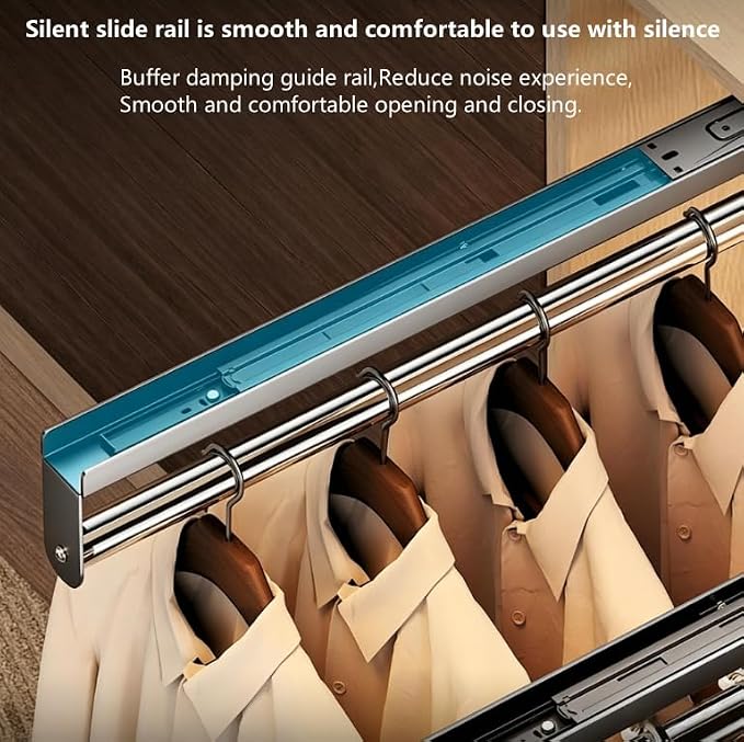 Pull Out Closet Rod, No Drill Pull Out Trouser Hanger, Telescopic Sliding Track Wardrobe Clothing Rail Closet Organizer Rack Pants and Coat Size 15.7x1.49x3 Inch